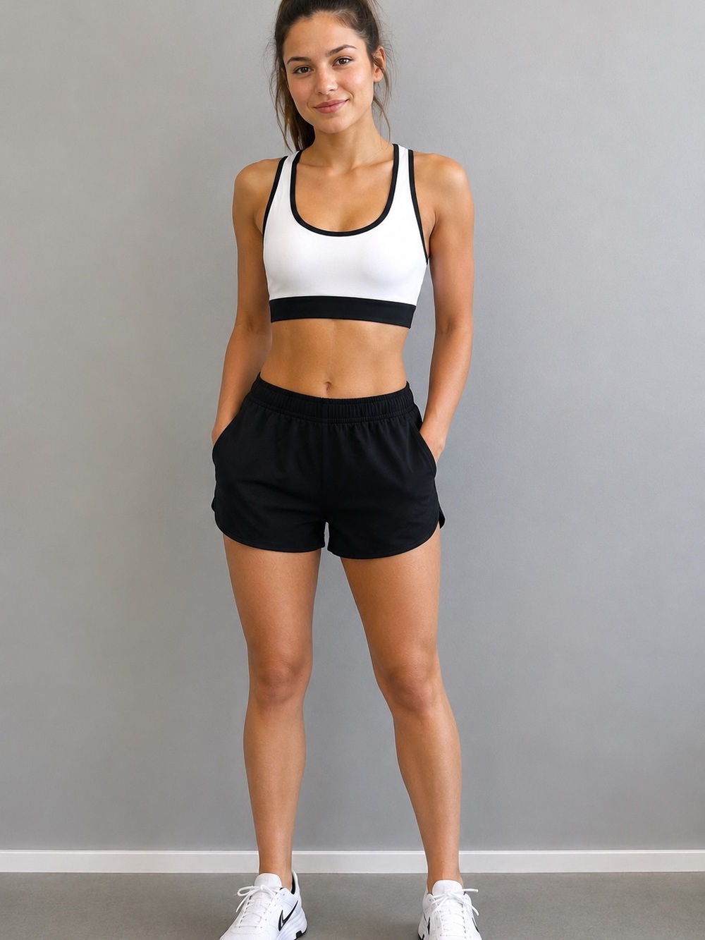 POL Racerback Sports Bra Ivory Black Contrast Trim Bralette Size M